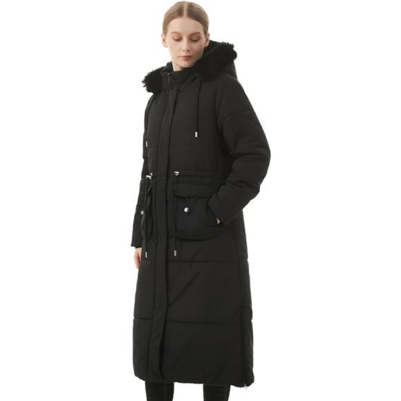 Women's Long Puffer Coat Warm Maxi Down Jacket Faux Fur Removable Hood Parka - Picture 4 of 7